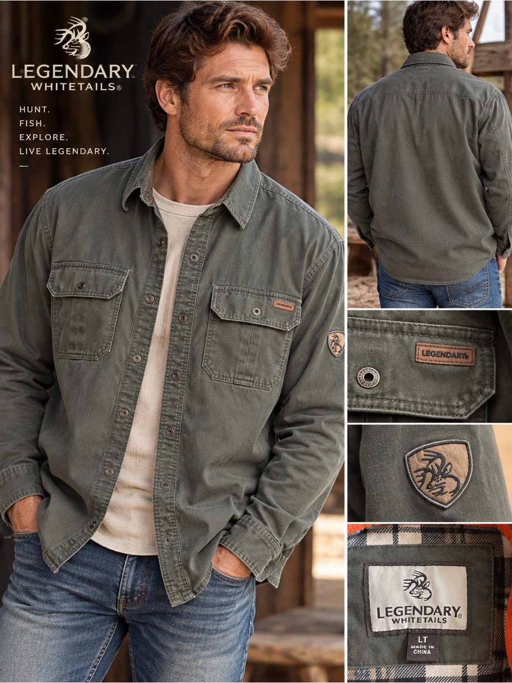 Legendary Whitetails Men's Olive Green Canvas Shirt Jacket